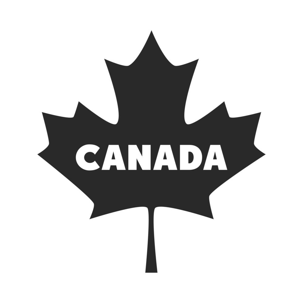 letras del día de canadá en icono de estilo de silueta de hoja de arce vector