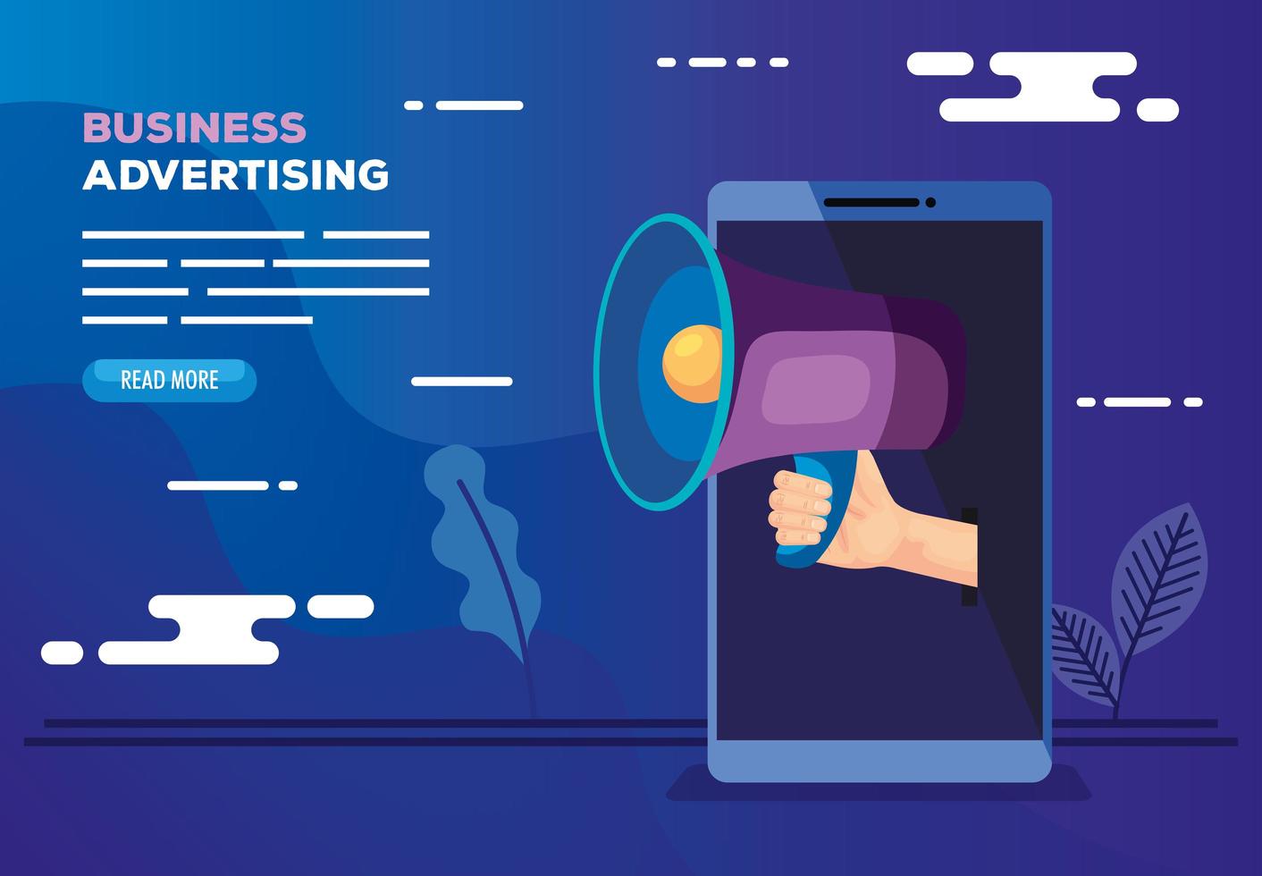 business advertising with smartphone and megaphone vector