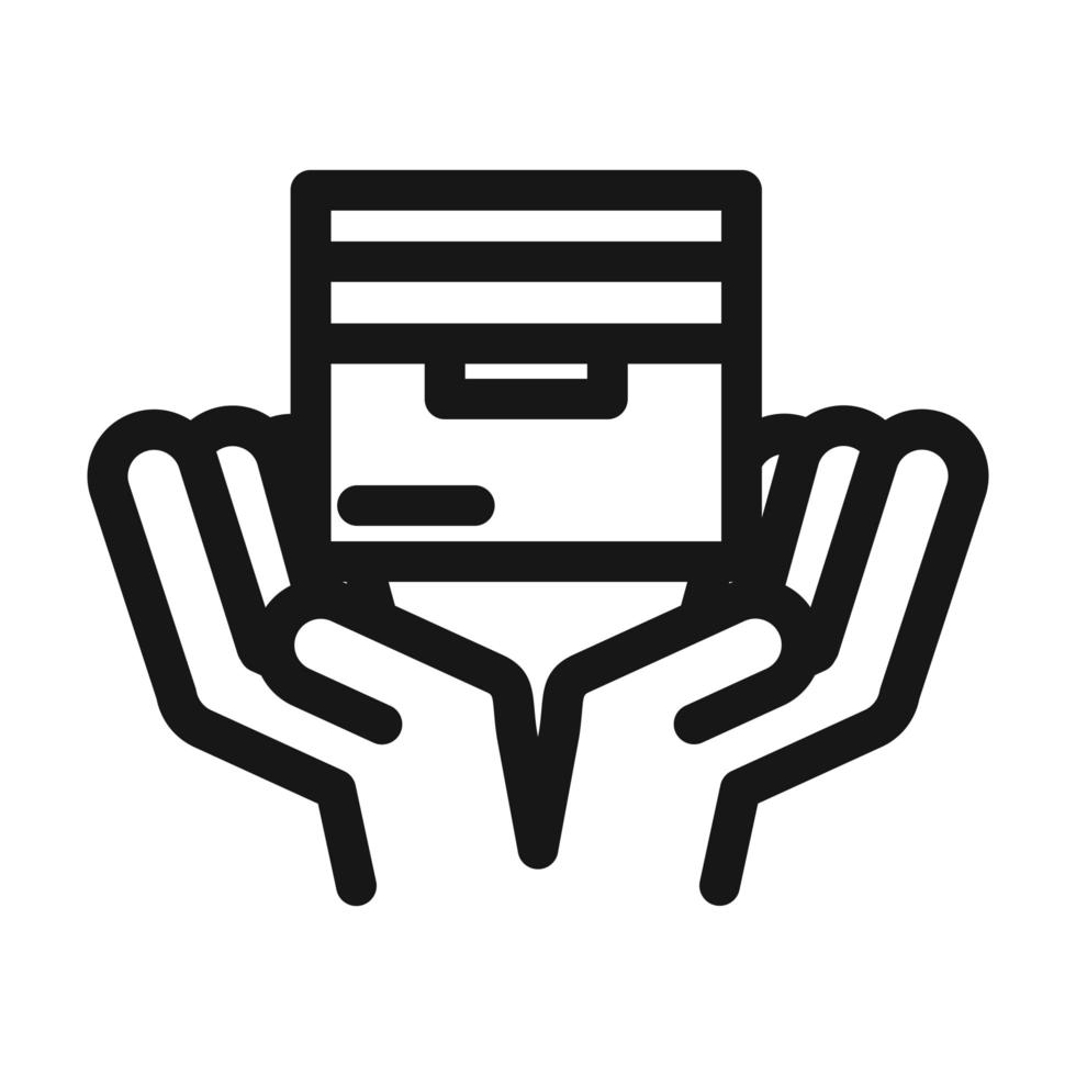 hands with cardboard box delivery cargo service logistic line style icon vector