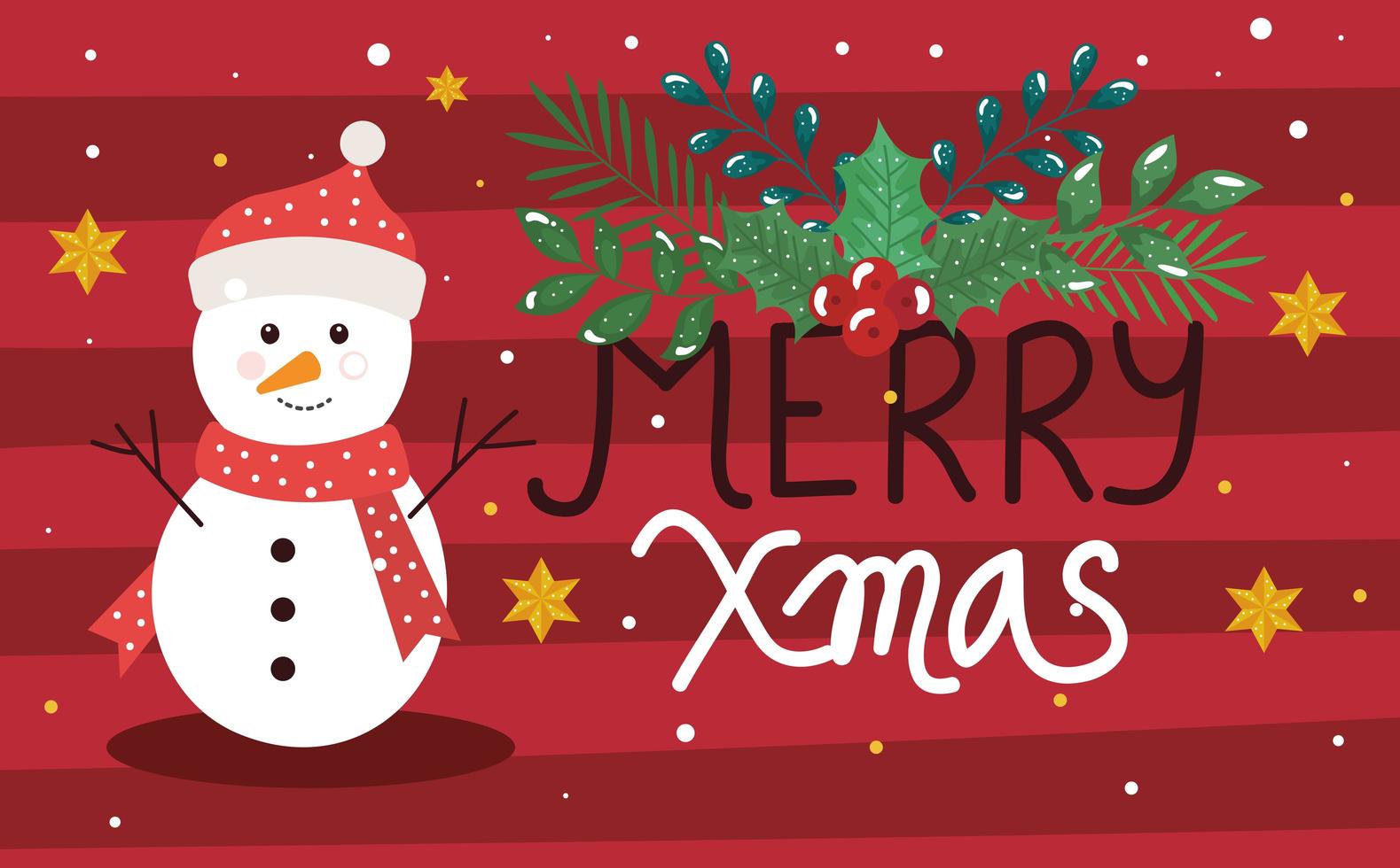 merry christmas poster with snowman and decoration vector