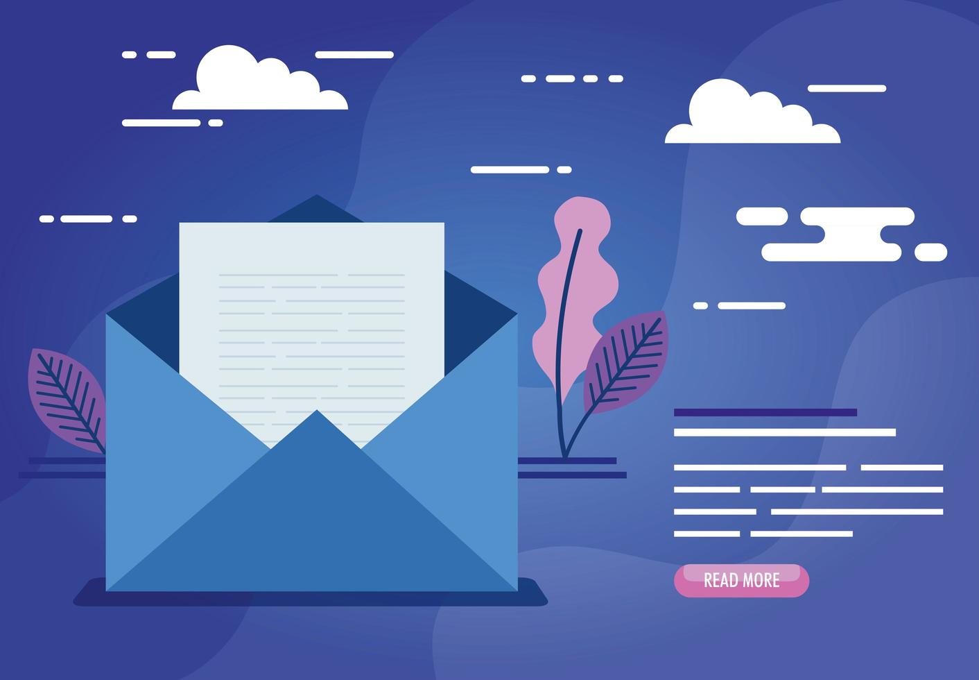 envelope mail communication with leaves decoration vector