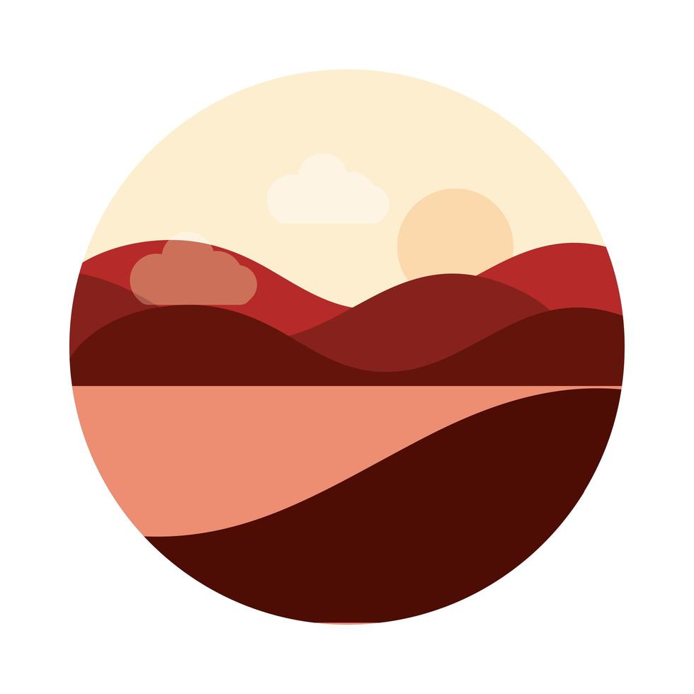 landscape nature mountain slopes sun sky flat style icon vector