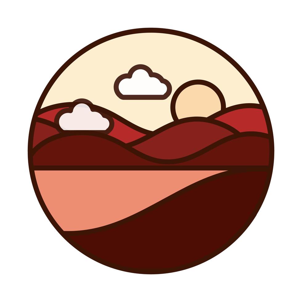 landscape nature mountain slopes sun sky line and fill icon vector