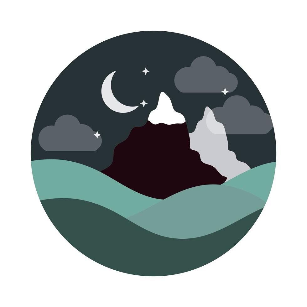 landscape nature mountains peak snow moon stars flat style icon vector