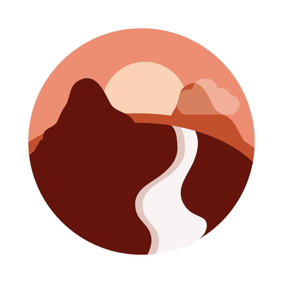 paisaje naturaleza alta montaña río puesta de sol paisaje plano estilo icono vector