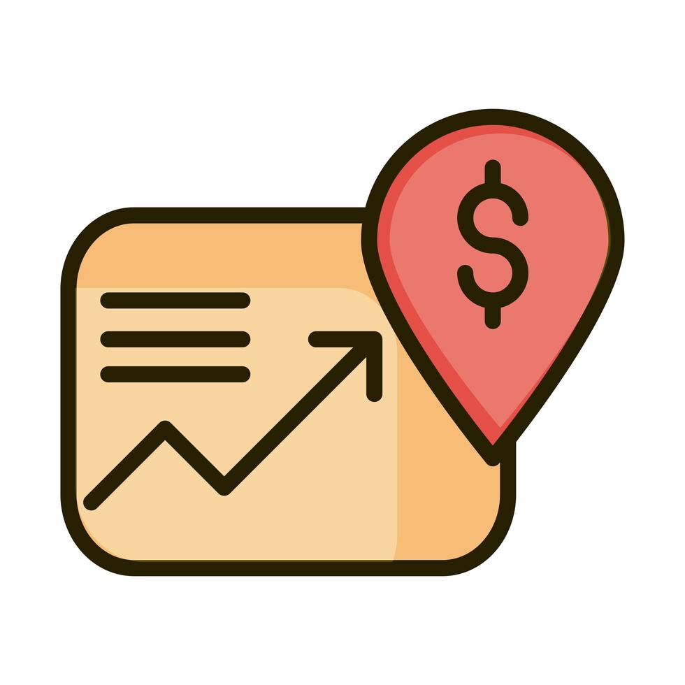 profit arrow money location pin financial business stock market line and fill icon vector