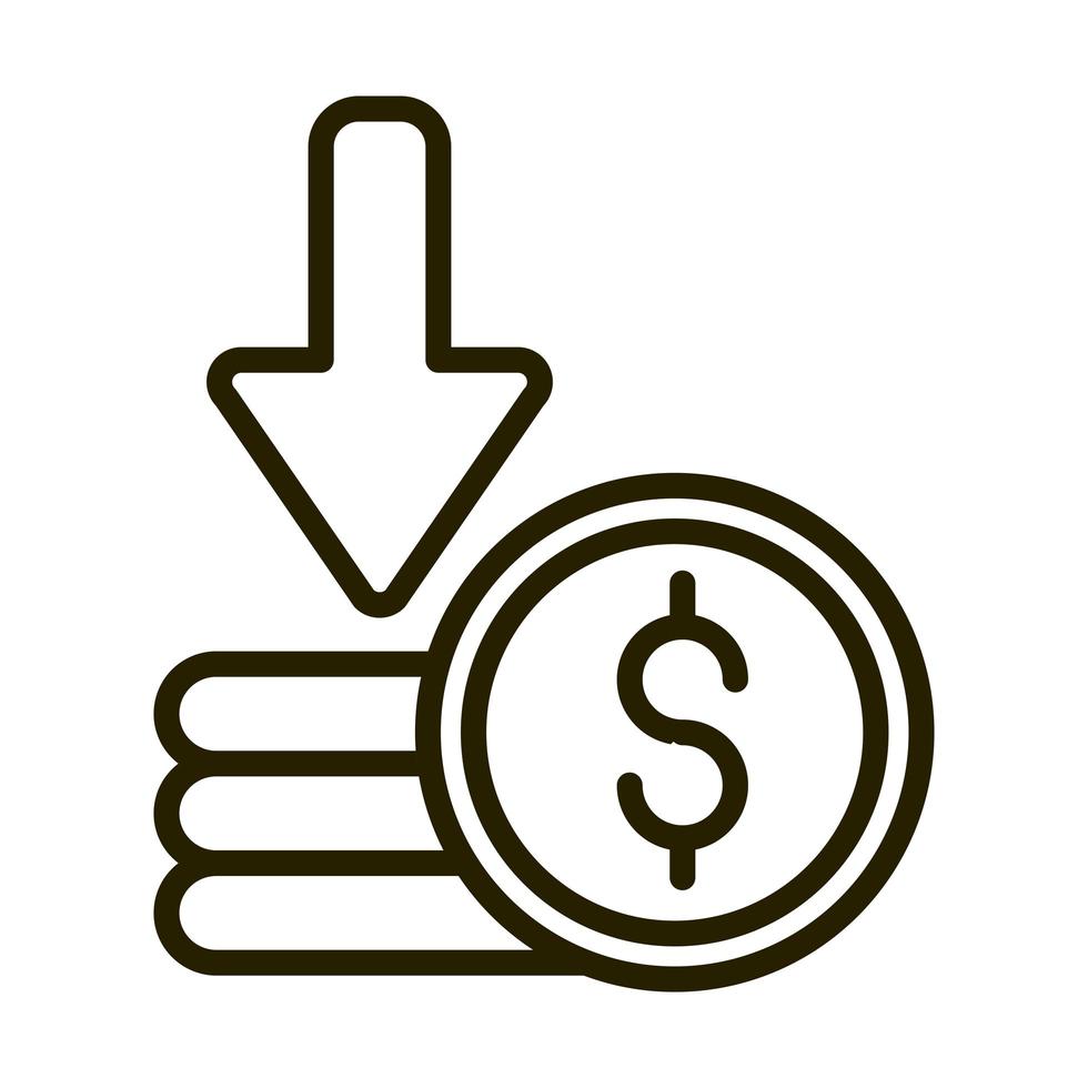 stacked of coins money financial business stock market line style icon vector
