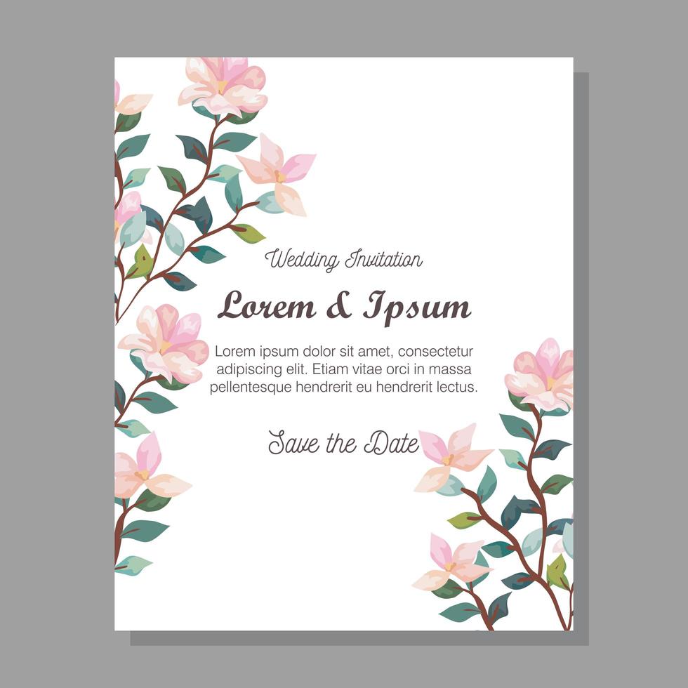 wedding invitation card with flowers decoration vector