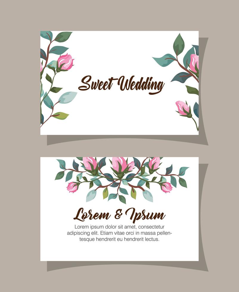 set of wedding invitation cards with flowers decoration vector