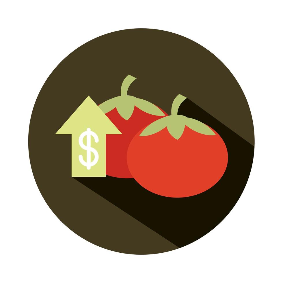 verduras tomates frescos mercado monetario aumento de los precios de los alimentos icono de estilo de bloque vector