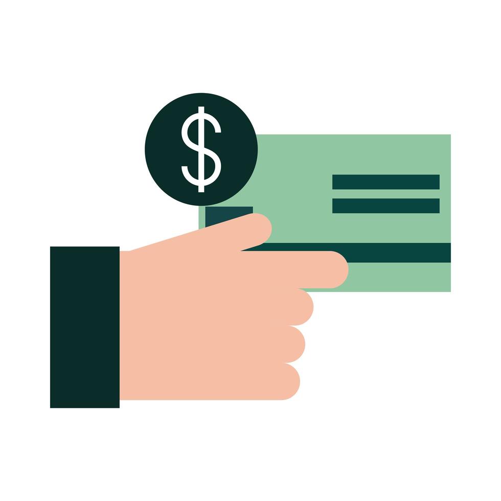 mobile banking hand with bank card money flat style icon vector