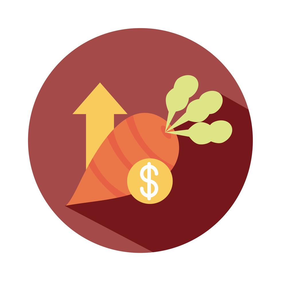 carrot vegetable money arrow market rising food prices block style icon vector