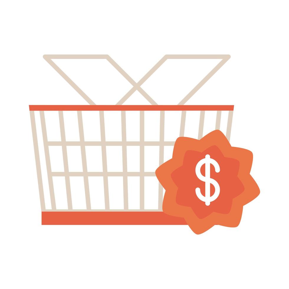 etiqueta de la cesta de la compra del mercado icono de estilo plano de precios de los alimentos vector