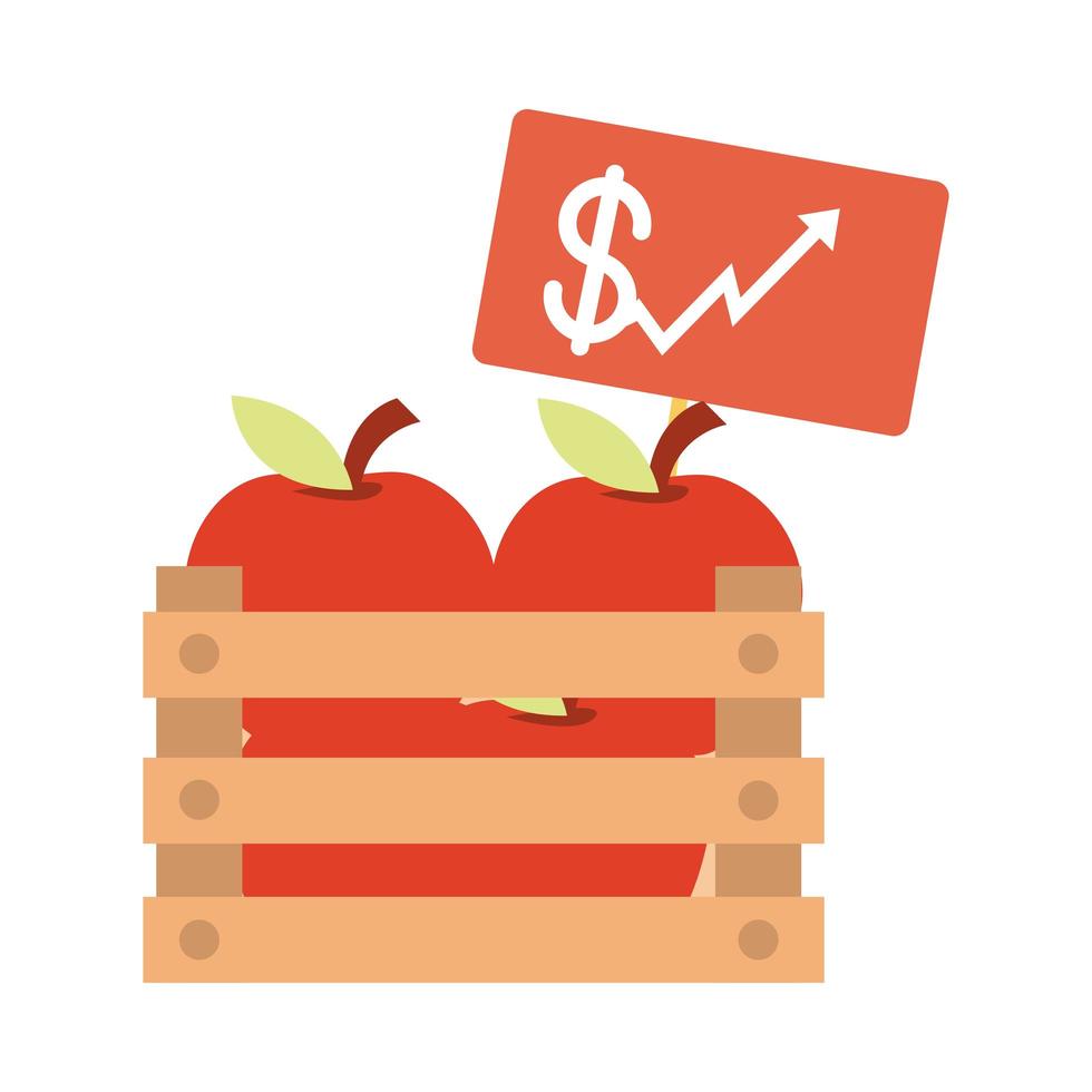 fresh harvest apples in box increase price market rising food prices flat style icon vector
