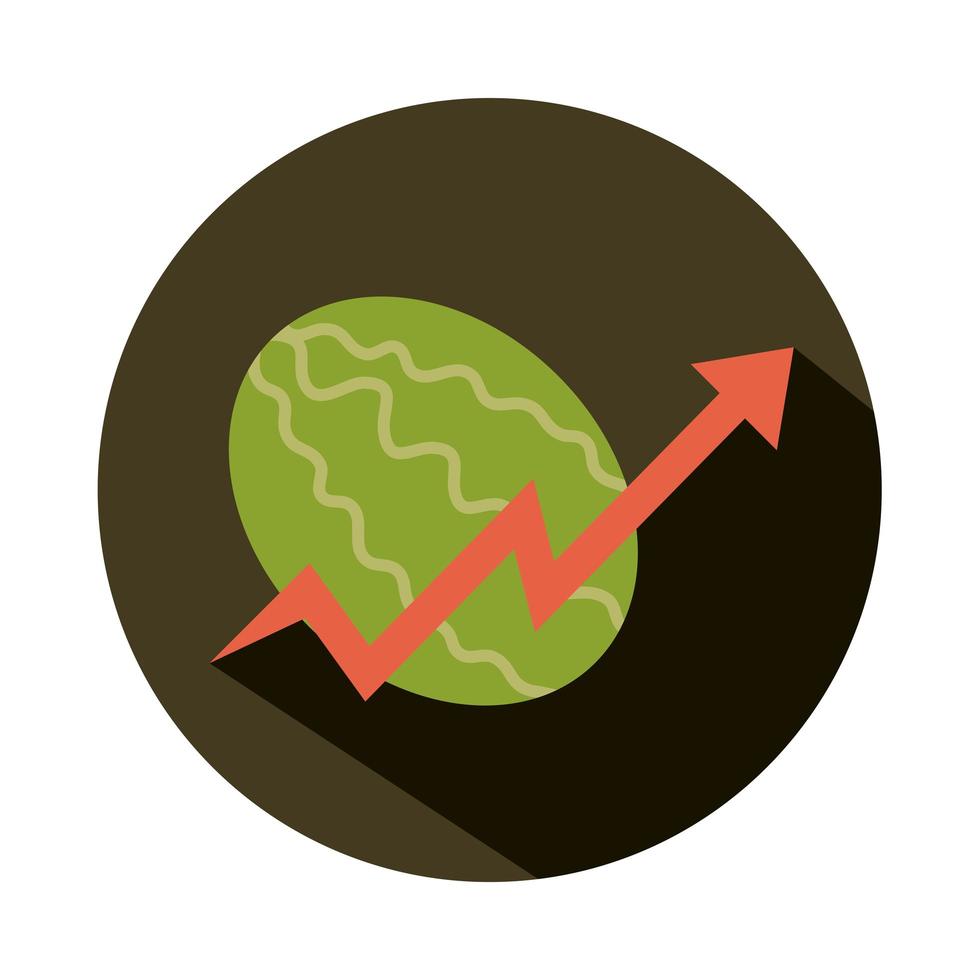 watermelon fruit product market up arrow rising food prices block style icon vector