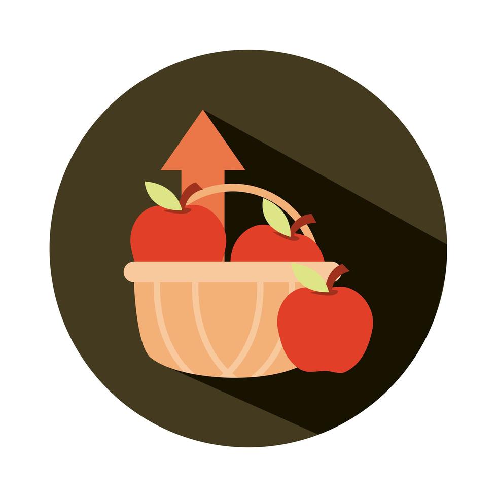 filled shopping basket with apple up arrows rising food prices block style icon vector