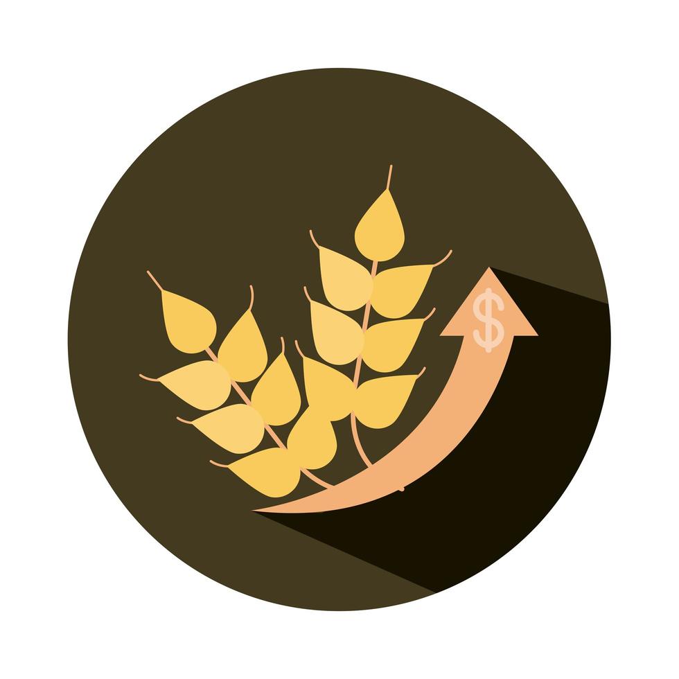wheat agriculture product money up arrow rising food prices block style icon vector