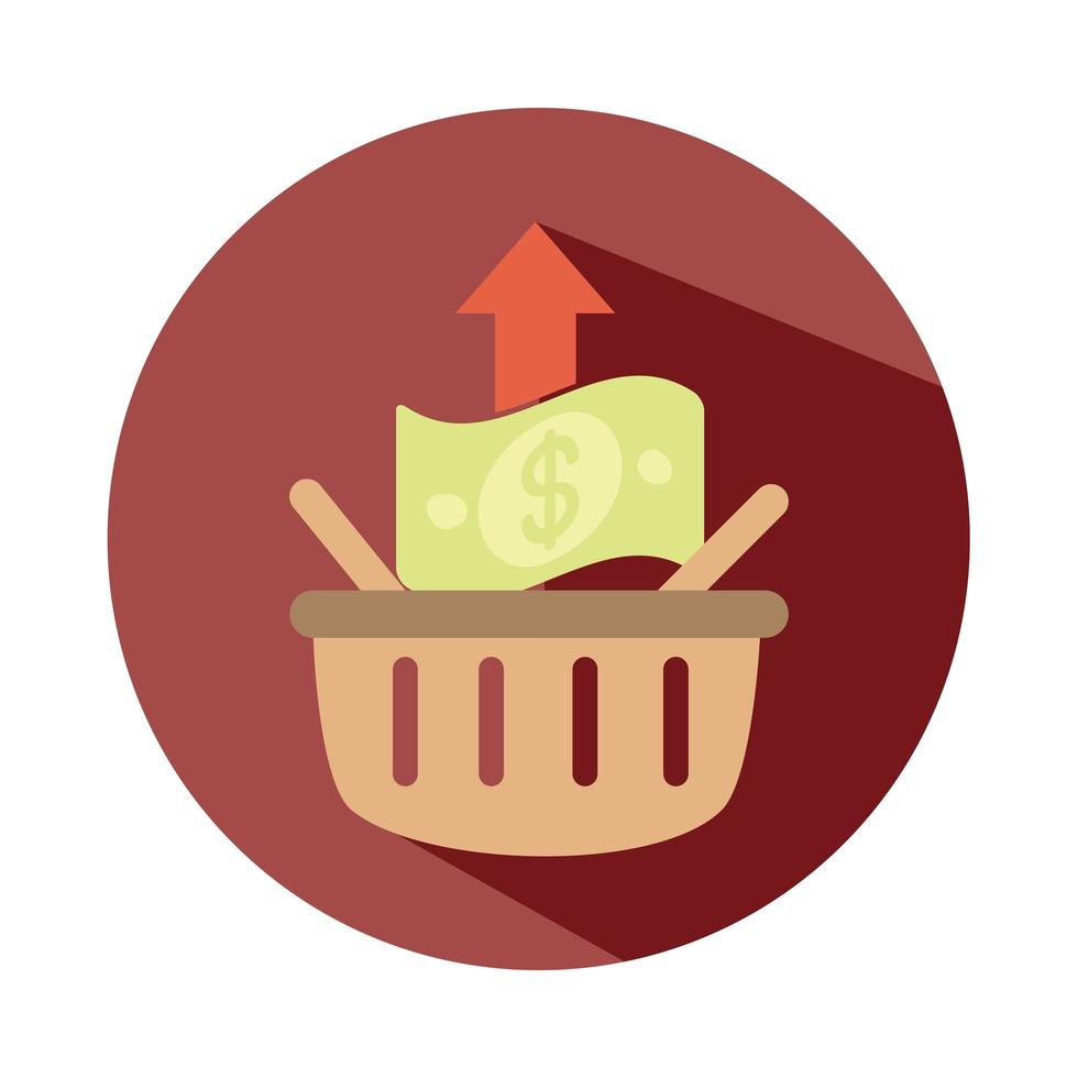 shopping basket money growth arrow market rising food prices block style icon vector