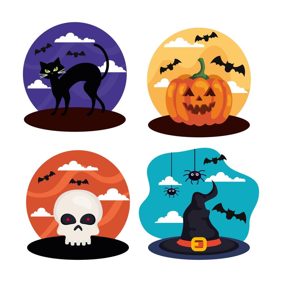 set of scenes for happy halloween celebration vector