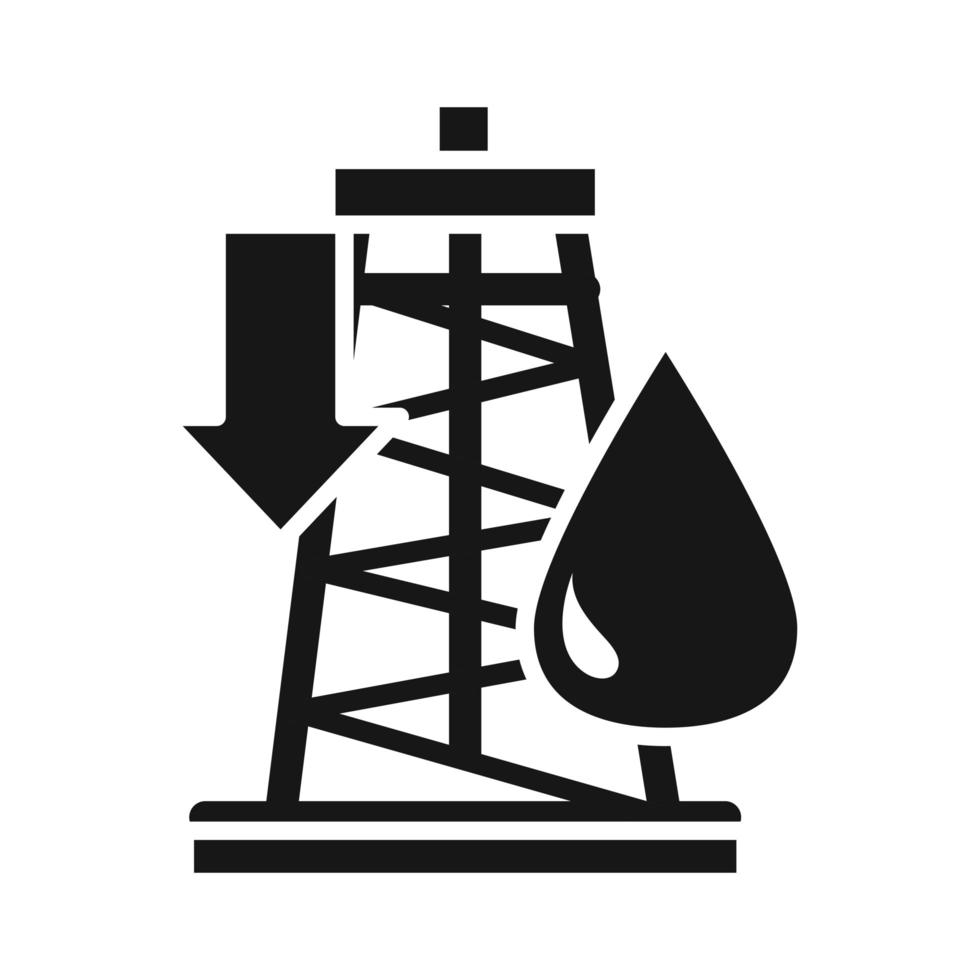 oil tower down crisis economy oil price crash silhouette style icon vector