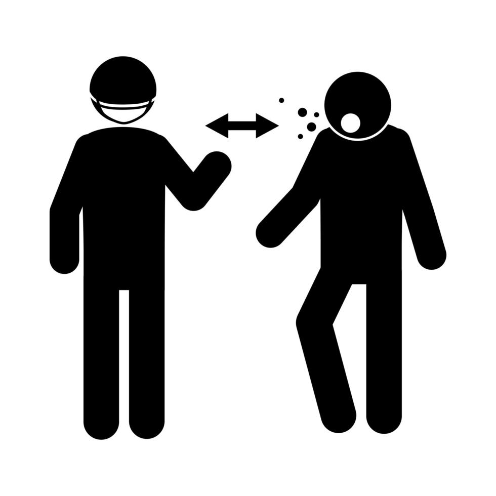 coronavirus covid 19 social distancing prevention avoid sick people health pictogram silhouette style icon vector
