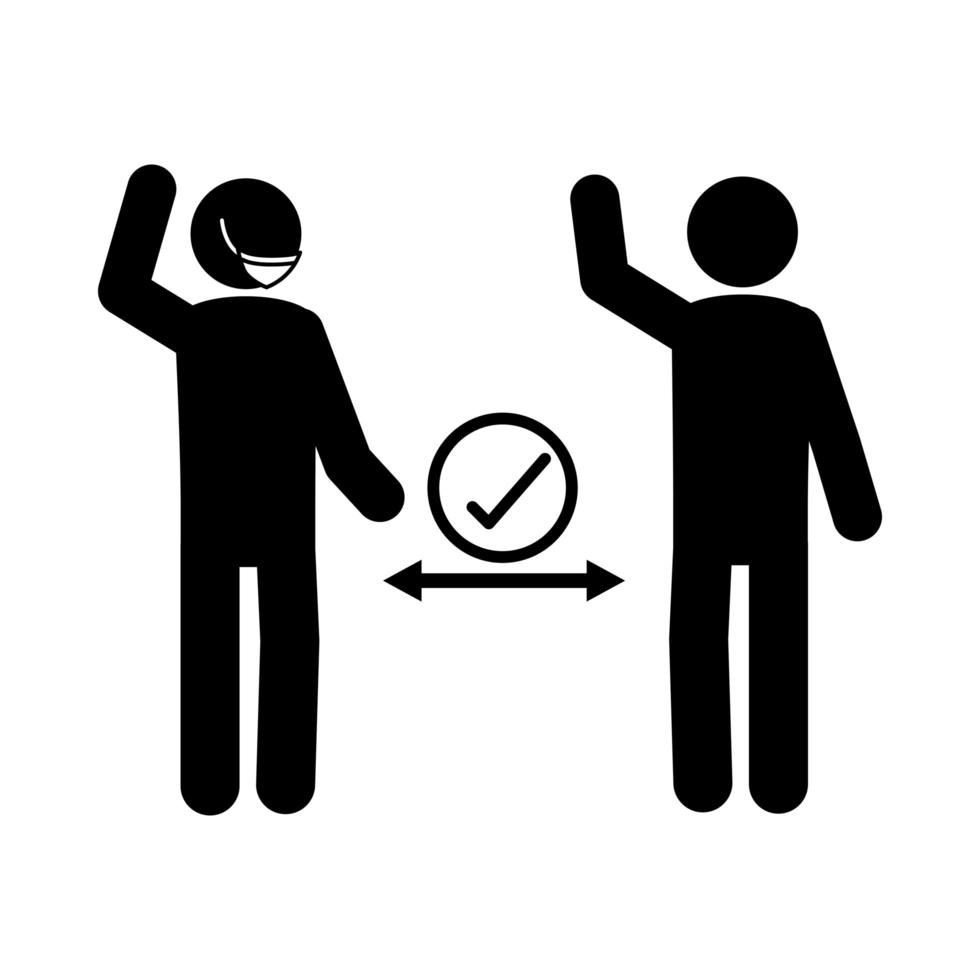 coronavirus covid 19 prevention social distancing and wearing medical mask health pictogram silhouette style icon vector