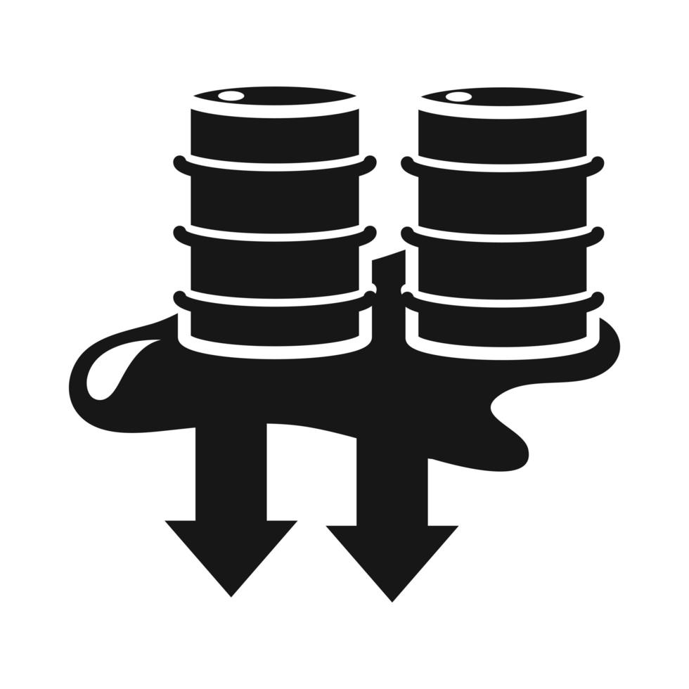 spilled barrels down arrow trade crisis economy oil price crash silhouette style icon vector