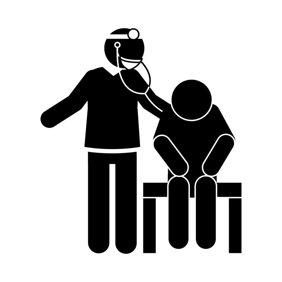 covid 19 coronavirus professional doctor examining patient with stethoscope health pictogram silhouette style icon vector