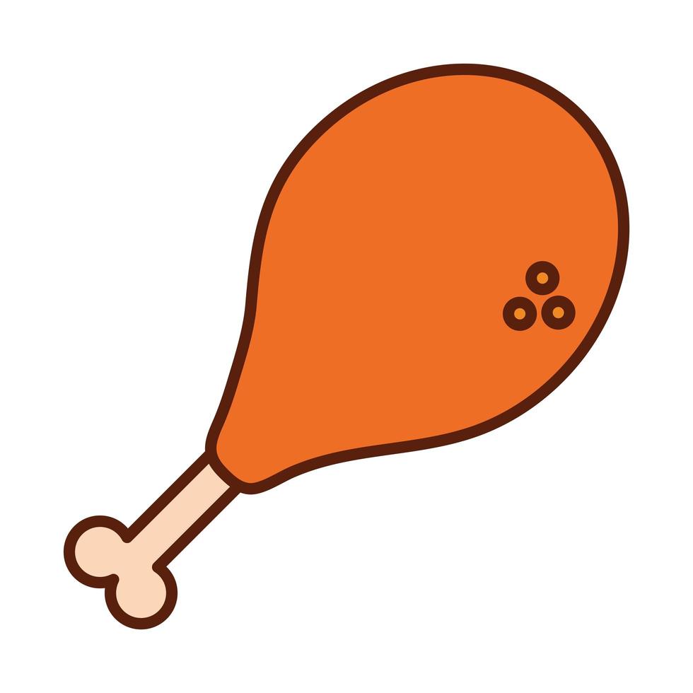 cena de pollo asado de comida rápida y menú comida sabrosa e icono de línea y relleno insalubre vector