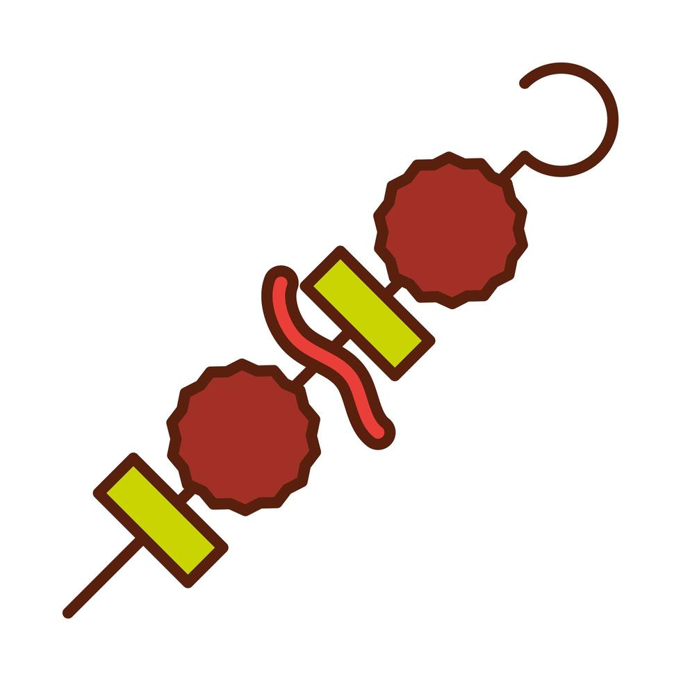 fast food kebab skewer dinner and menu tasty meal and unhealthy line and fill icon vector