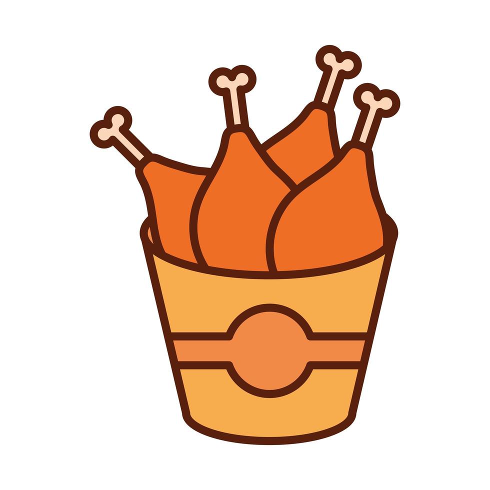 fast food chickens leg in box dinner and menu tasty meal and unhealthy line and fill icon vector