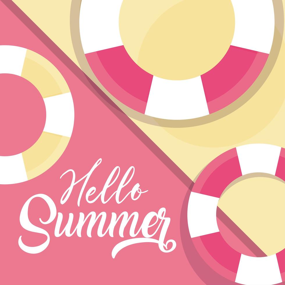 hello summer travel and vacation season lifebuoy nautical background lettering text vector