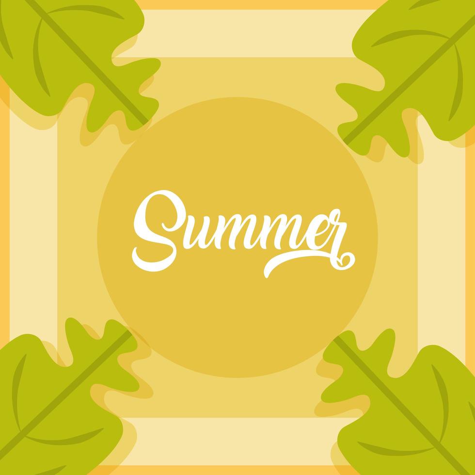 hello summer travel and vacation season lettering text leaves foliage banner vector