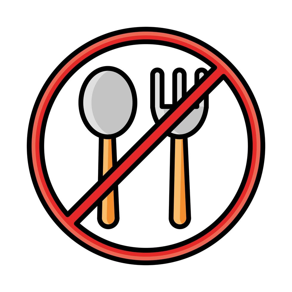 fork and spoon with forbidden sign line and fill style icon vector