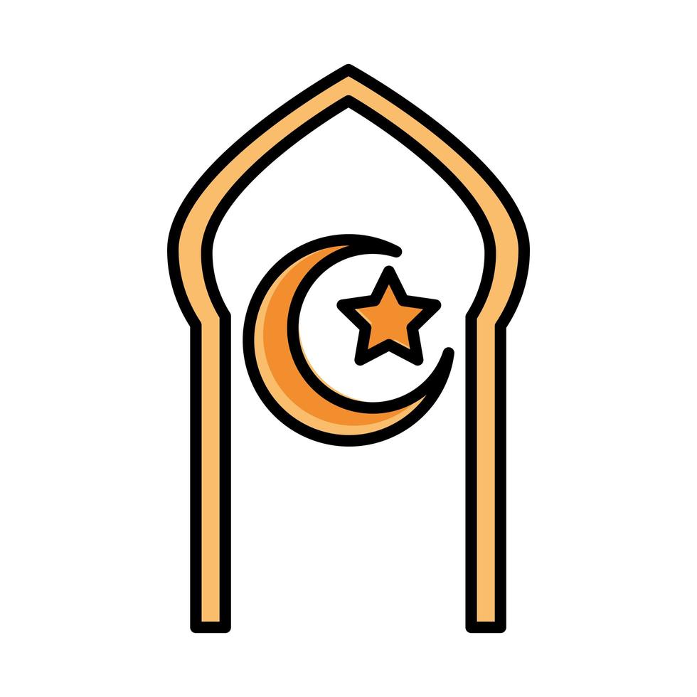 mosque moon temple eid mubarak islamic religious celebration line and fill icon vector