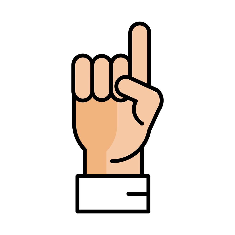 hand raised with index finger pointing line and fill style icon vector