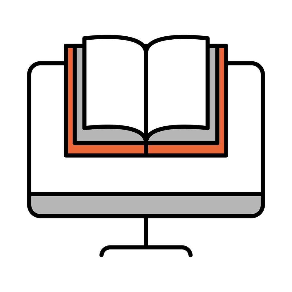 educación en línea libro de computadora lección sitio web y cursos de capacitación móvil línea e ícono de relleno vector