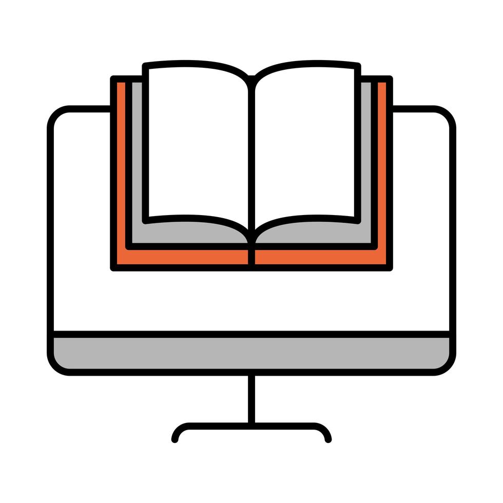 online education computer book lesson website and mobile training courses line and fill icon vector
