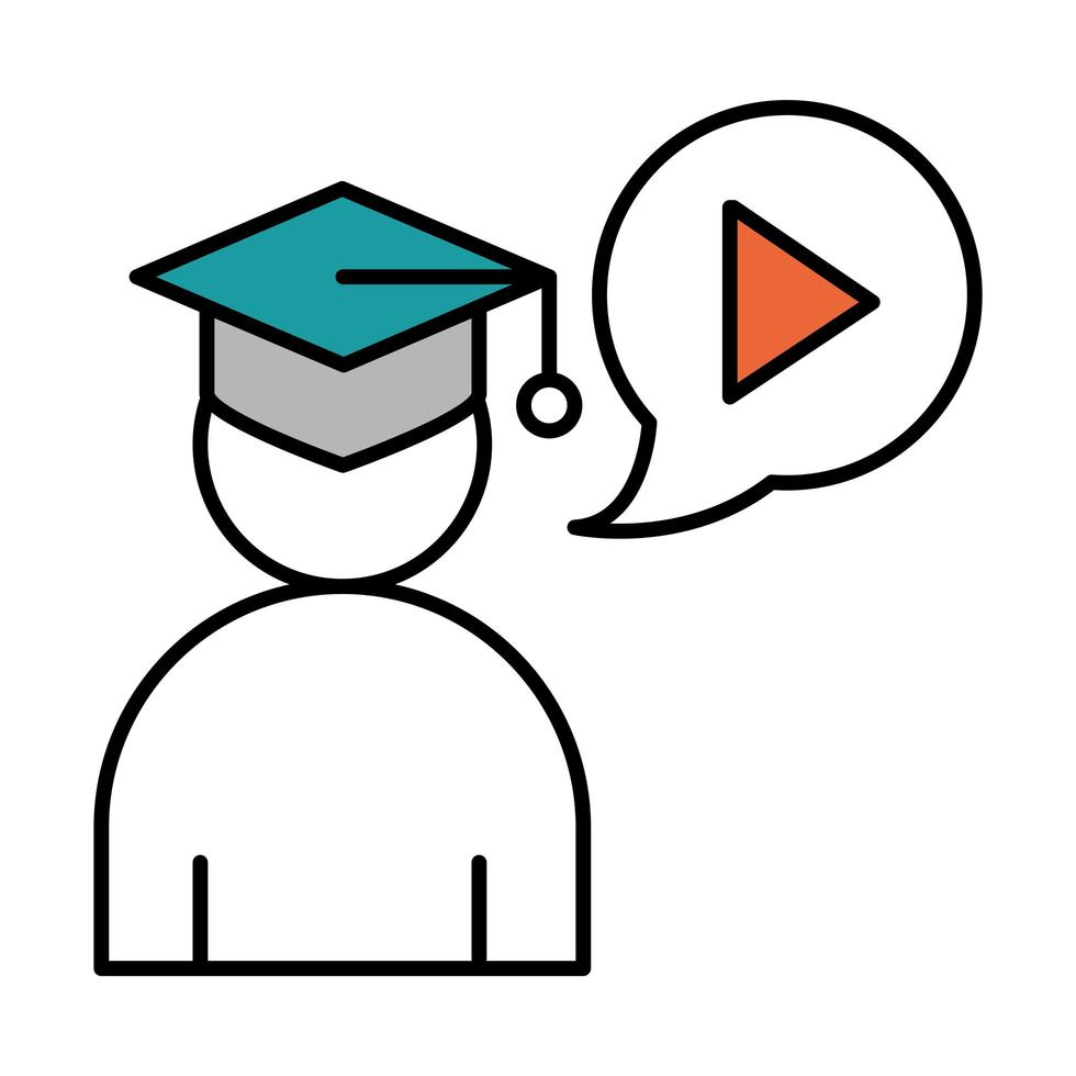 online education graduate student character virtual website and mobile training courses line and fill icon vector