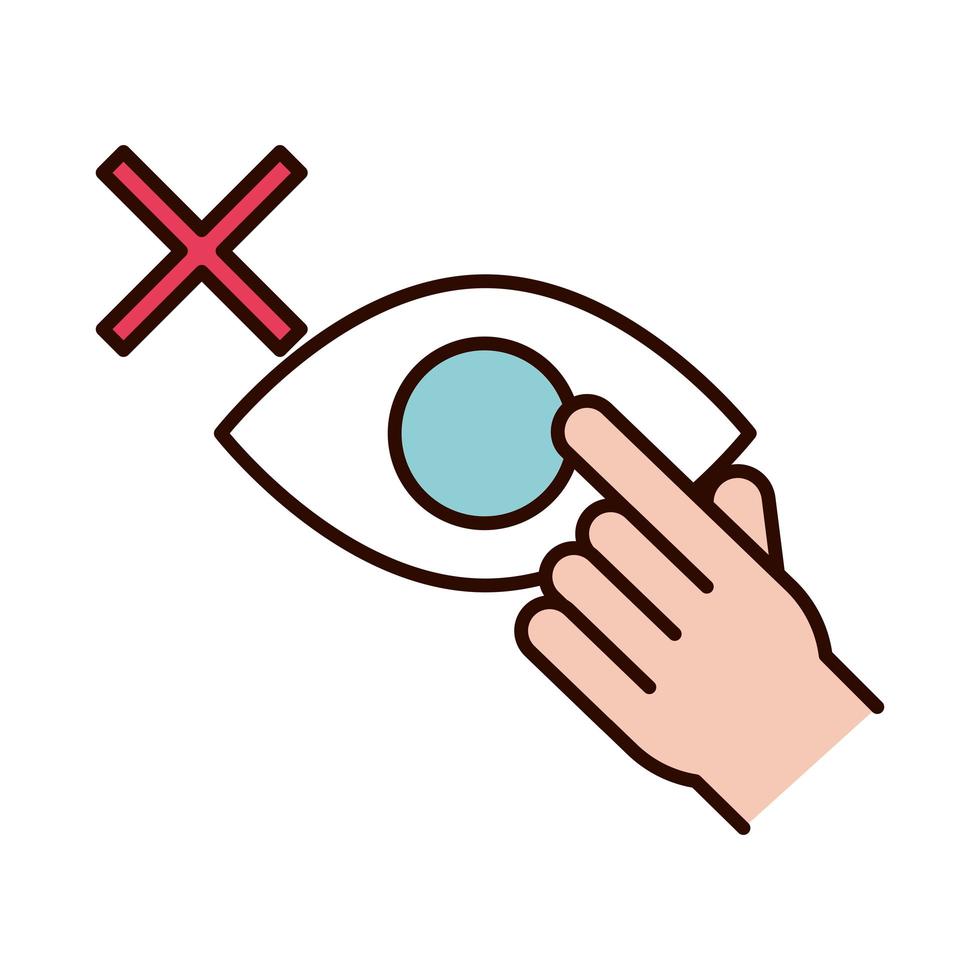 covid 19 prevención del coronavirus evite tocarse los ojos propague el brote de la línea pandémica y el ícono de estilo vector