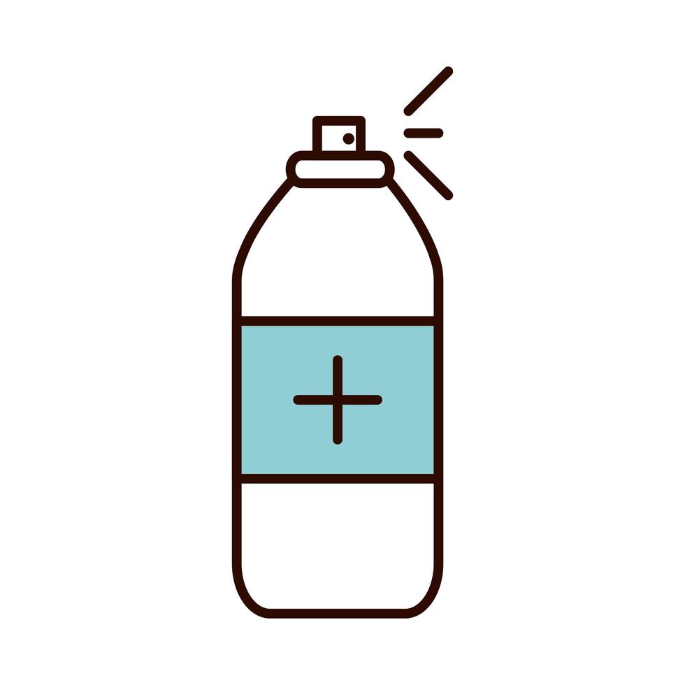 covid 19 coronavirus prevention spray hands sanitizer product spread outbreak pandemic line and fill style icon vector