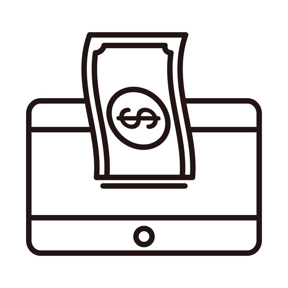 tablet computer money transfer shopping or payment mobile banking line style icon vector