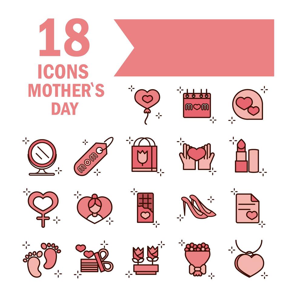 Los iconos de eventos de fiesta de celebración del día de la madre establecen el icono de estilo de relleno vector