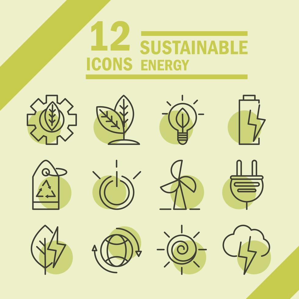 sustainable energy alternative renewable ecology icons set line style icon vector