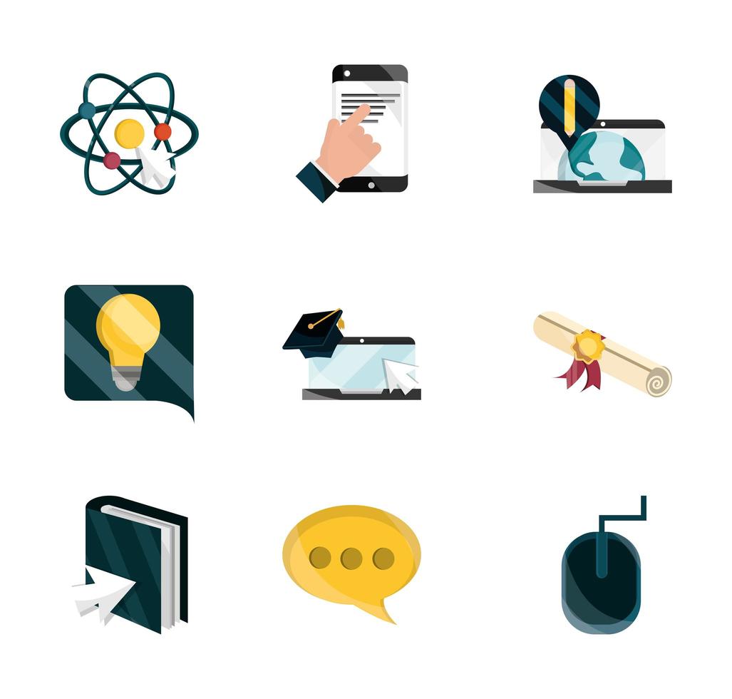 online education study technology school icons set isolated icon shadow vector