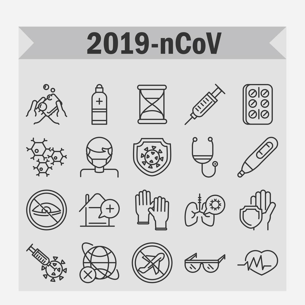 los iconos de la enfermedad de neumonía respiratoria pandémica covid 19 establecen icono de estilo de línea vector