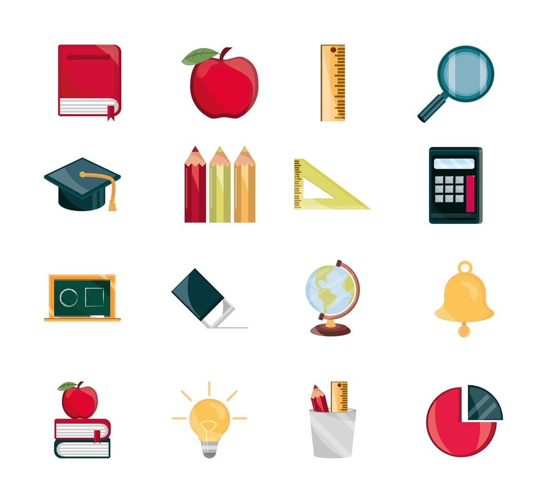 suministro de educación estudio papelería escolar iconos conjunto icono aislado vector