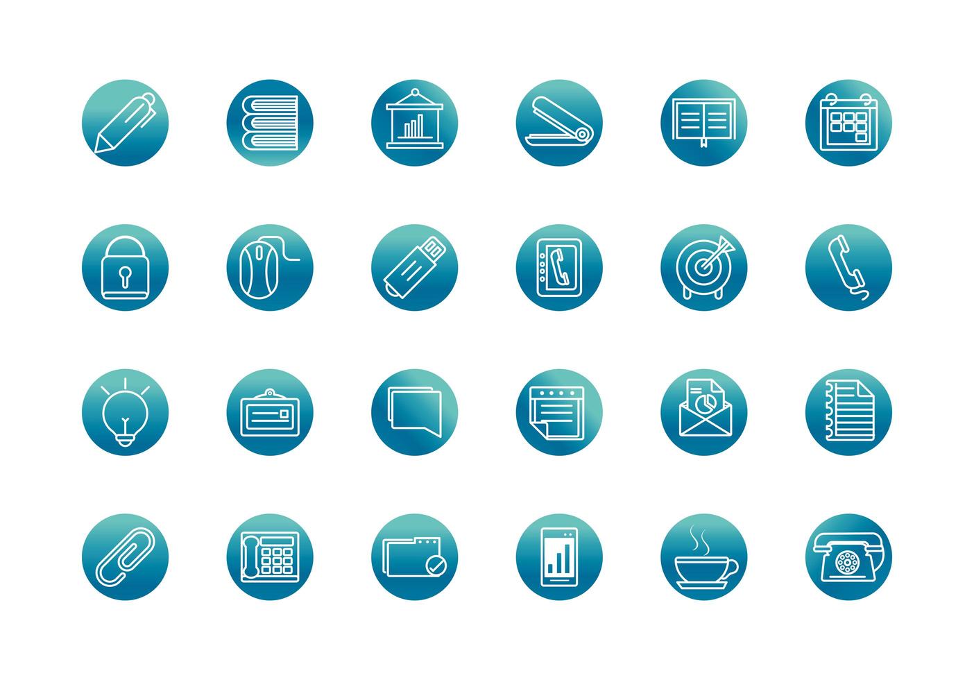 office supply equipment stationery icon set block gradient style icon vector