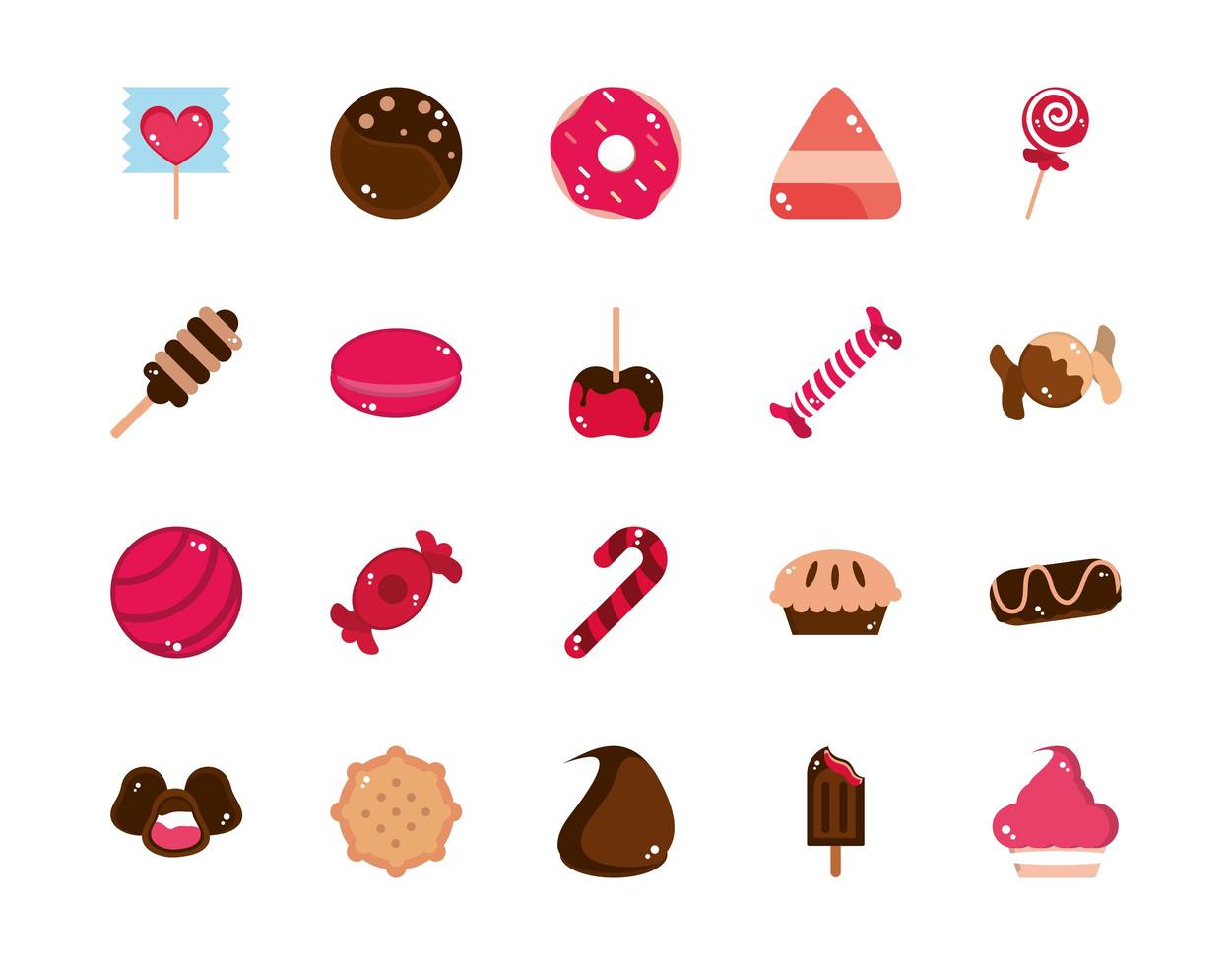 Colección de iconos de dulces de bocadillos de confitería dulce vector