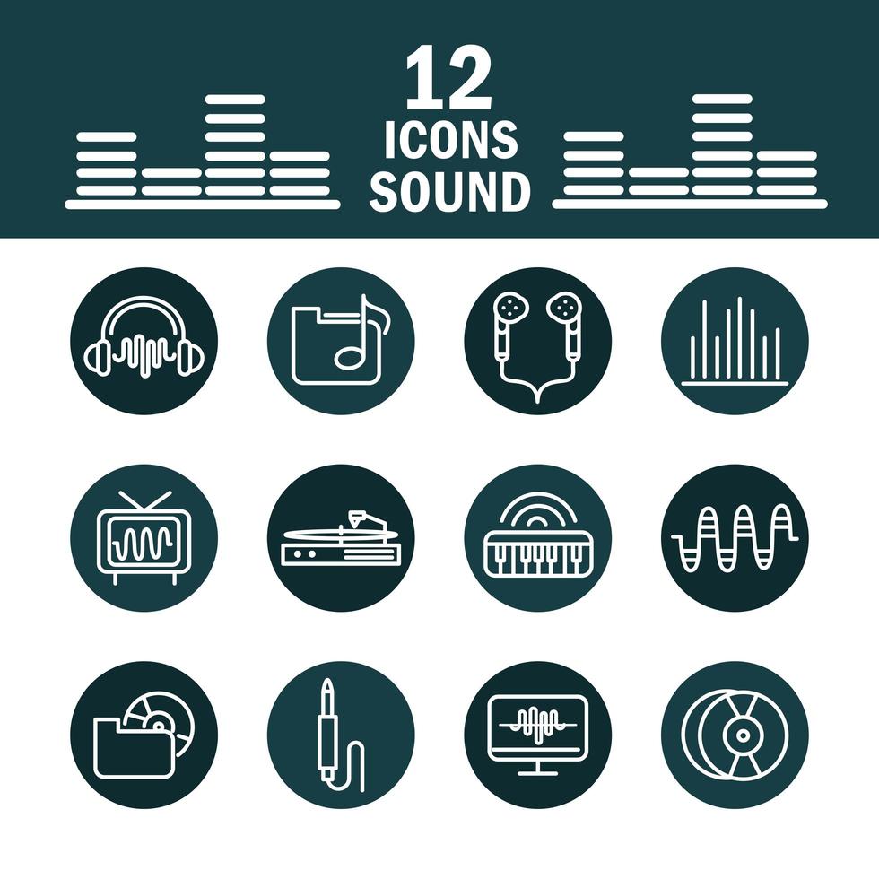 sound audio volume music block style icons set vector